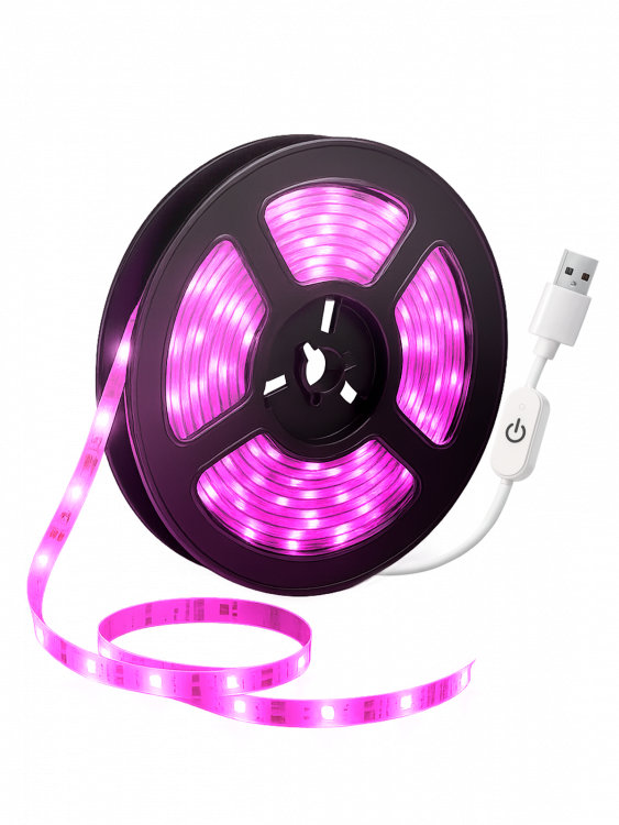Фитолента для растений светодиодная с выключателем USB фиолетовый свет Огонёк OG-LDL38 3 метра